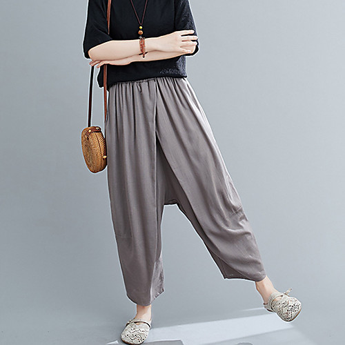 

Women's Basic Casual / Sporty Comfort Going out Weekend Chinos Pants Plain Ankle-Length Pocket Elastic Waist Black Brown Gray
