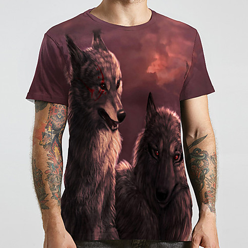 

Men's Unisex Tee T shirt 3D Print Graphic Prints Wolf Plus Size Print Short Sleeve Casual Tops Basic Designer Big and Tall Wine