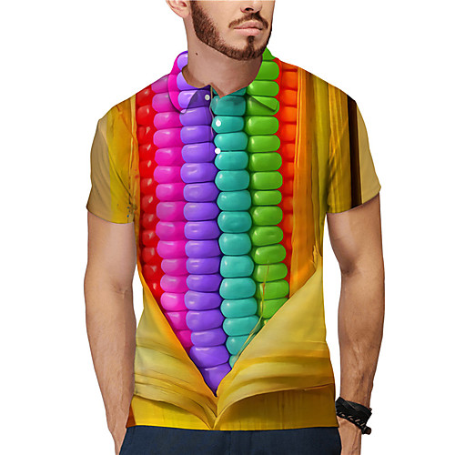 

Men's Polo 3D Print Rainbow Graphic Prints Button-Down Print Short Sleeve Daily Tops Casual Designer Big and Tall Rainbow