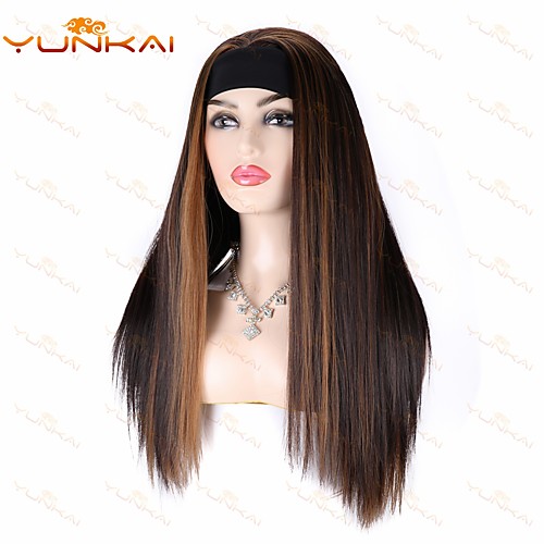 

cloud head scarf wig headgear european and american ladies chemical fiber ice silk hair band wig inter-color long straight hair factory wholesale