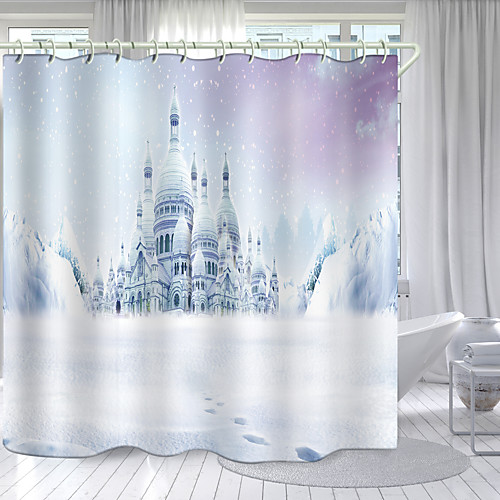 

White Castle Digital Printing Shower Curtain Shower Curtains Hooks Modern Polyester New Design
