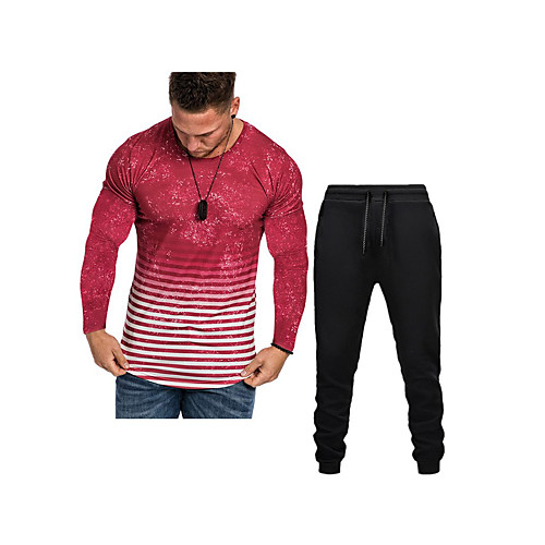 

Men's 2 Piece Tracksuit Casual Athleisure 2pcs Long Sleeve Thermal Warm Moisture Wicking Breathable Fitness Gym Workout Running Jogging Training Sportswear Color Gradient Black Red Dark Navy Gray