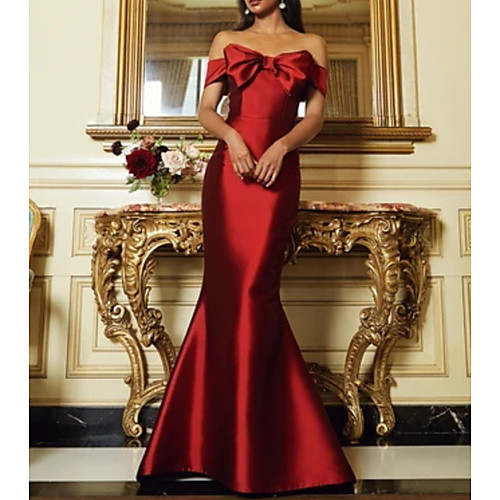 

Mermaid / Trumpet Beautiful Back Vintage Wedding Guest Formal Evening Dress Strapless Sleeveless Floor Length Satin with Sleek Bow(s) 2021