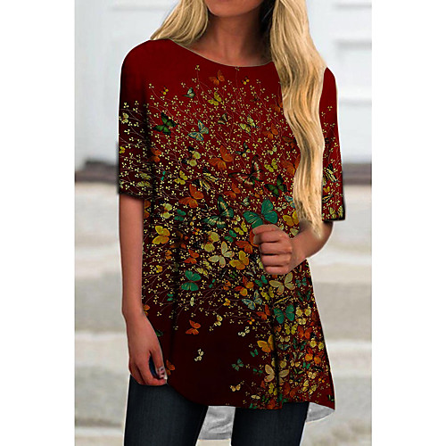 

Women's T Shirt Dress Tee Dress Short Mini Dress Black Red Half Sleeve Print Animal Print Spring Summer Round Neck Casual 2021 S M L XL XXL 3XL