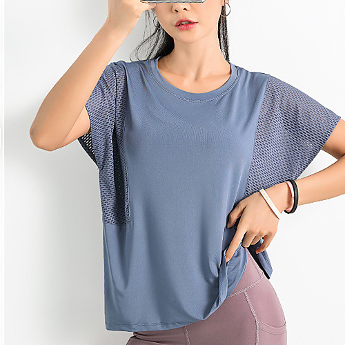 

Women's Tee / T-shirt Patchwork Crew Neck Spandex Solid Color Sport Athleisure T Shirt Top Short Sleeves Quick Dry Breathable Soft Comfortable Everyday Use Casual Daily Outdoor