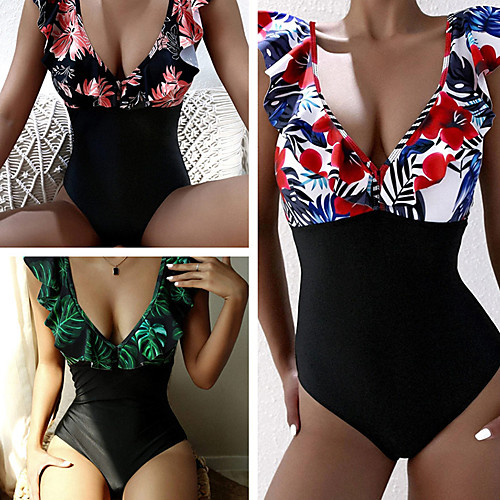 

Women's One Piece Swimsuit Swimwear Bodysuit Breathable Quick Dry Sleeveless Swimming Surfing Water Sports Floral / Botanical Summer