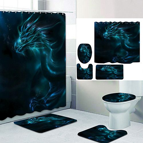 

Qinglongzhi Digital Printing Four-piece Set Shower Curtains and Hooks Modern Polyester Machine Made Waterproof Bathroom