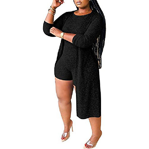 

lounge sets for women bodycon jumpsuits rompers sexy bodysuit and long sleeve long kimono cardigan two piece outfits set spring fall outfits for women black