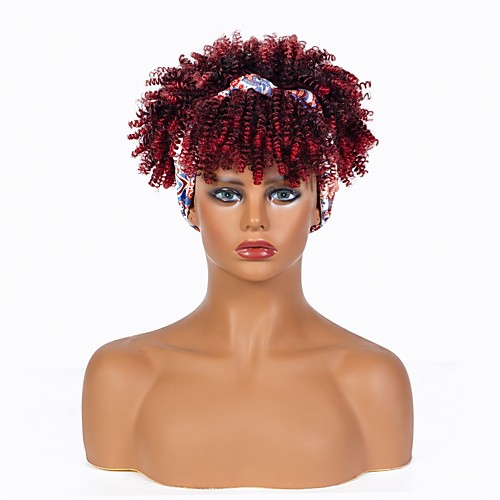 

cross-border foreign trade european and american headscarf wig headgear wine red african small curly wig factory straight hair