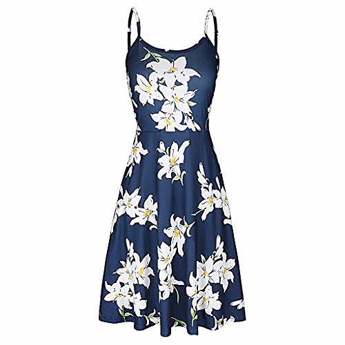 

zefotim ✿ women casual short dress sleeveless printing summer floral flared swing dress(b-blue,small)
