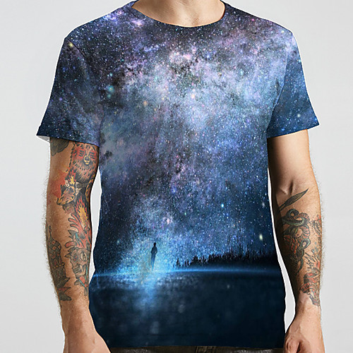 

Men's Unisex Tee T shirt 3D Print Galaxy Graphic Prints Plus Size Print Short Sleeve Casual Tops Basic Designer Big and Tall Blue