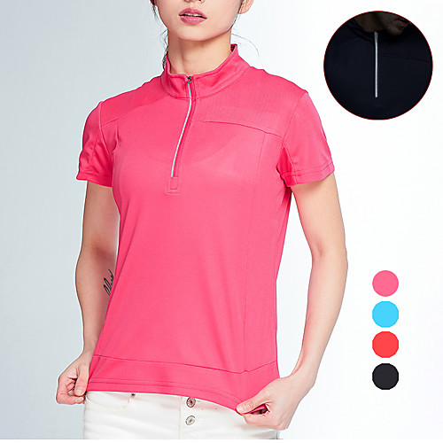 

Women's T shirt Hiking Tee shirt Short Sleeve Stand Collar Tee Tshirt Top Outdoor Lightweight Breathable Quick Dry Front Zipper Autumn / Fall Spring Polyester Solid Color Black Red Blue Climbing