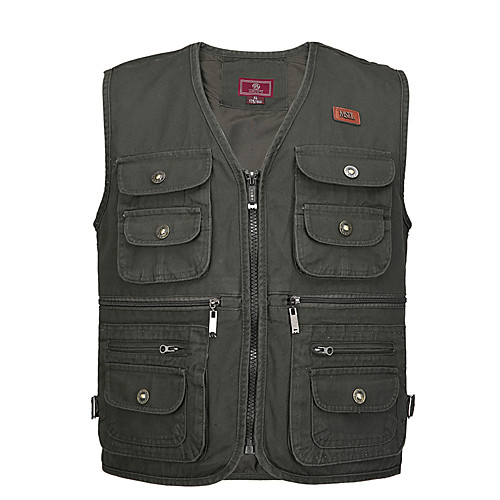 

Men's Hiking Tee shirt Sleeveless V Neck Vest / Gilet Outdoor Breathable Anti-tear Multi-Pockets Autumn / Fall Winter POLY Solid Color Army Green Khaki Fishing Climbing Camping / Hiking / Caving