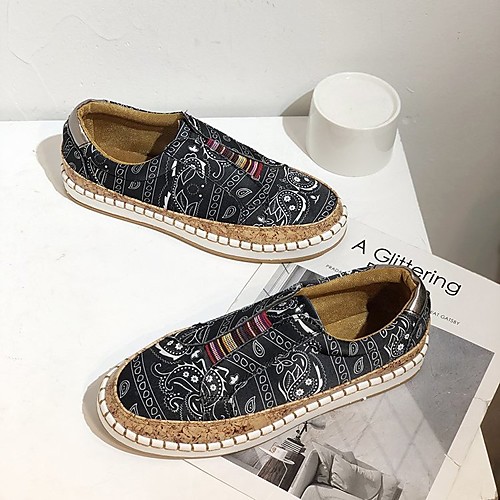 

Women's Flats Flat Heel Round Toe Canvas Color Block Black Red Blue