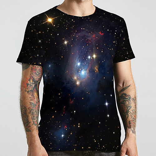 

Men's Unisex Tee T shirt 3D Print Galaxy Graphic Prints Plus Size Print Short Sleeve Casual Tops Basic Designer Big and Tall Black