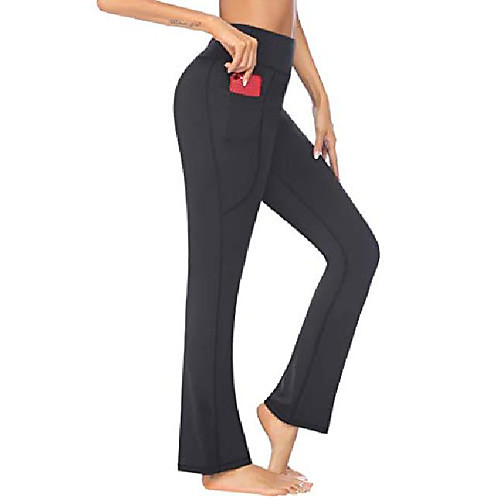 

yoga pants with pockets for women tummy control workout running pants bootleg leggings (black, large)