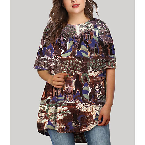 

Women's Plus Size Dresses T Shirt Dress Tee Dress Short Mini Dress Half Sleeve Graphic Print Basic Fall Brown XL XXL 3XL 4XL 5XL / Holiday