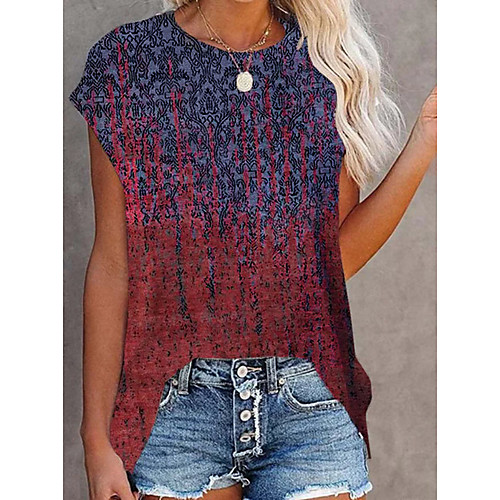 

Women's T shirt Graphic Print Round Neck Tops Basic Basic Top Black Purple Red