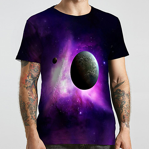 

Men's Unisex Tee T shirt 3D Print Galaxy Graphic Prints Plus Size Print Short Sleeve Casual Tops Basic Designer Big and Tall Purple