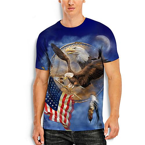 

Men's Tees T shirt 3D Print Graphic Prints Eagle Flag Print Short Sleeve Daily Tops Casual Designer Big and Tall Blue