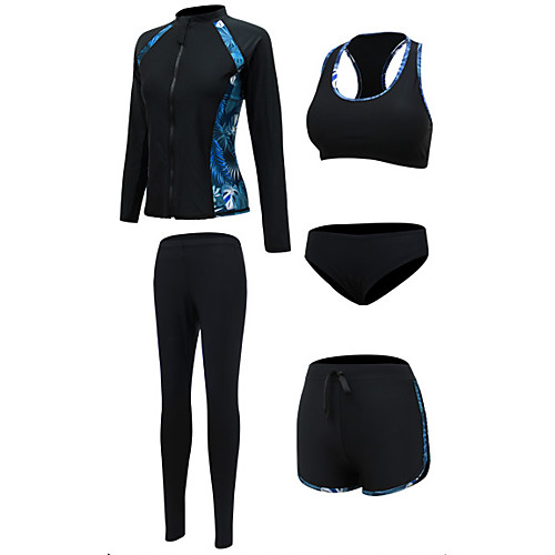 

Women's Rash Guard Dive Skin Suit Swimwear Quick Dry Breathable Long Sleeve Front Zip 5-Piece - Swimming Diving Surfing Floral / Botanical Autumn / Fall Spring Summer