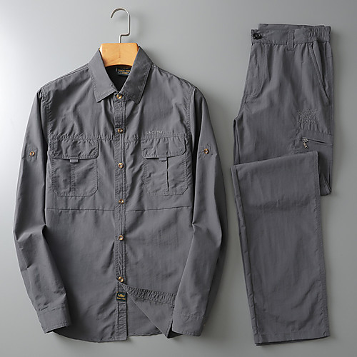 

Men's Hiking Tee shirt Short Sleeve Tee Tshirt Outdoor Breathable Sweat wicking Multi-Pockets Summer Chinlon Solid Color Black Army Green Grey Hunting Fishing Climbing