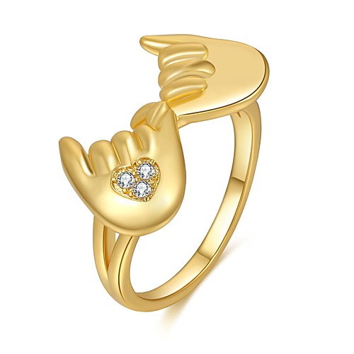 

18k gold ring, light luxury zircon mom jewelry, light luxury love hand hand finger ring female