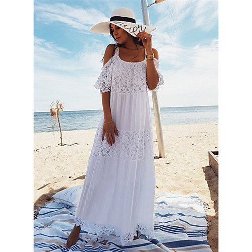 

amazon cross-border 2021 bikini outer blouse, cotton and lace sexy backless off-the-shoulder holiday sun protection shirt