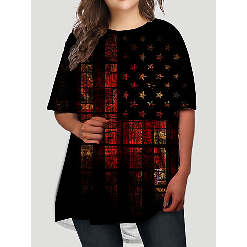 

Women's Plus Size Dresses T Shirt Dress Tee Dress Short Mini Dress Half Sleeve Graphic Flag Print Basic Fall Black XL XXL 3XL 4XL 5XL / Holiday