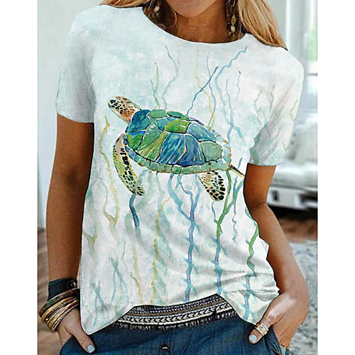 

Women's T shirt Graphic Print Round Neck Tops Basic Basic Top Green