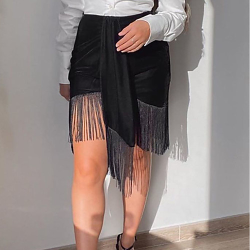 

Women's Date Vacation Vintage Streetwear Skirts Solid Colored Tassel Fringe Split Black