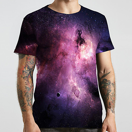 

Men's Unisex Tee T shirt 3D Print Galaxy Graphic Prints Plus Size Print Short Sleeve Casual Tops Basic Designer Big and Tall Purple