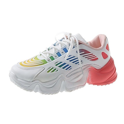 

Women's Trainers Athletic Shoes Flat Heel Round Toe PU Lace-up Black Yellow Pink