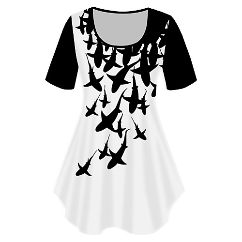 

Women's Plus Size Print Graphic Animal T shirt Large Size Crewneck Short Sleeve Basic Tops XL XXL 3XL White Blue Big Size