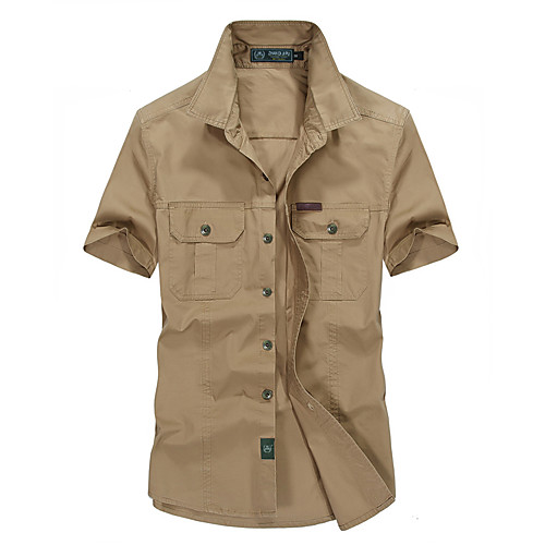 

Men's Shirt non-printing Solid Colored Print Short Sleeve Daily Tops Cotton Military Blue Army Green Khaki