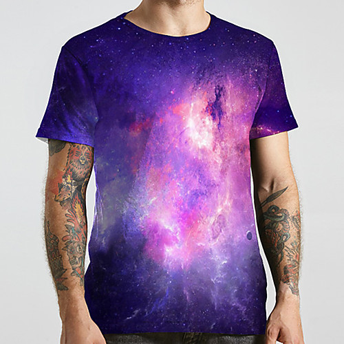 

Men's Unisex Tee T shirt 3D Print Galaxy Graphic Prints Plus Size Print Short Sleeve Casual Tops Basic Designer Big and Tall Purple