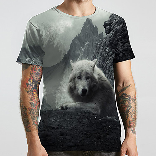 

Men's Unisex Tee T shirt 3D Print Graphic Prints Wolf Plus Size Print Short Sleeve Casual Tops Basic Designer Big and Tall Gray
