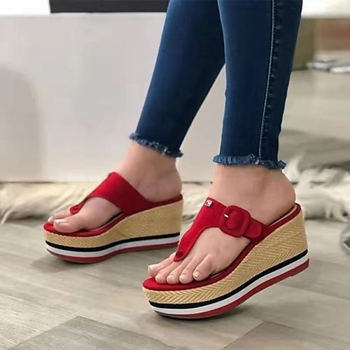 

Women's Sandals Wedge Heel Round Toe Synthetics White Black Red