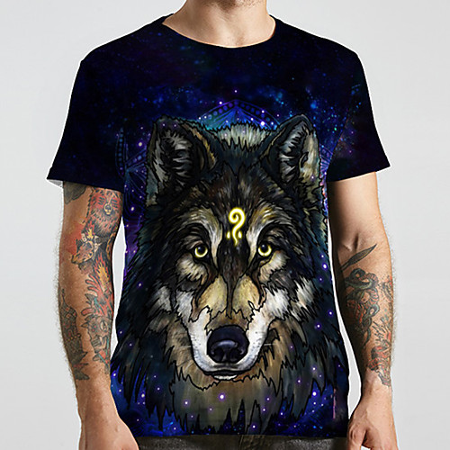 

Men's Unisex Tee T shirt 3D Print Graphic Prints Wolf Plus Size Print Short Sleeve Casual Tops Basic Designer Big and Tall Blue
