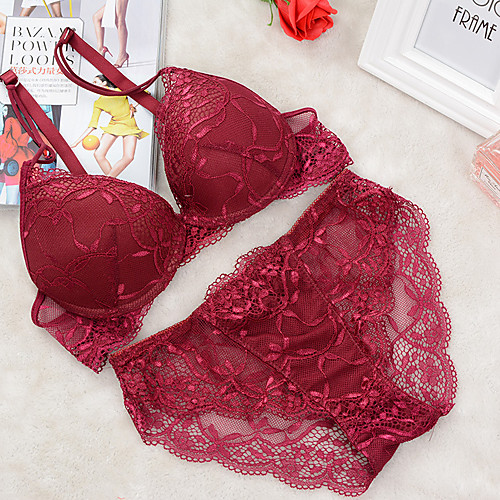 

Women's Underwire Bra 3/4 Cup Bra & Panty Set Lace Black Blue Wine