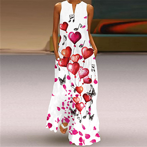

2021 amazon new long skirt ladies retro print dress v-neck sleeveless summer dress with pockets