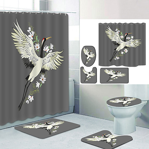 

Wild Goose Digital Printing Four-piece Set Shower Curtains and Hooks Modern Polyester Machine Made Waterproof Bathroom