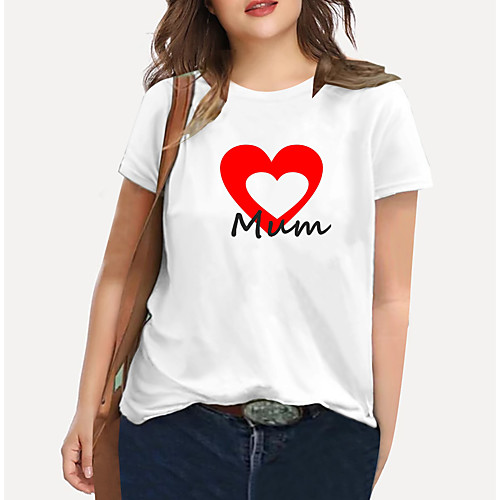 

Women's Plus Size Print Graphic Heart Letter T shirt Large Size Crewneck Short Sleeve Basic Tops XL XXL 3XL White Big Size