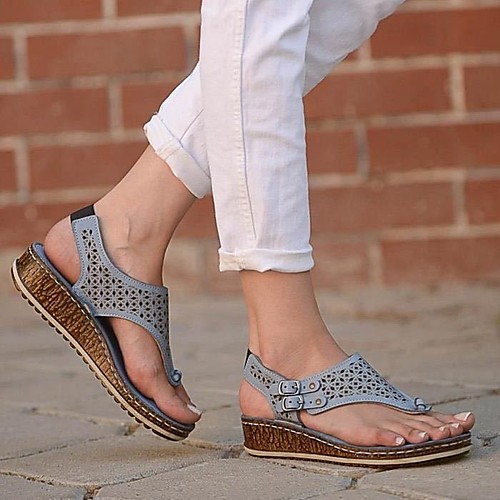 

Women's Sandals Flat Heel Round Toe PU White Black Blue