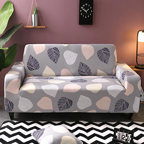 

Gray Leaves Print Dustproof All-powerful Stretch Sofa Cover Super Soft Fabric with One Free Boster Case