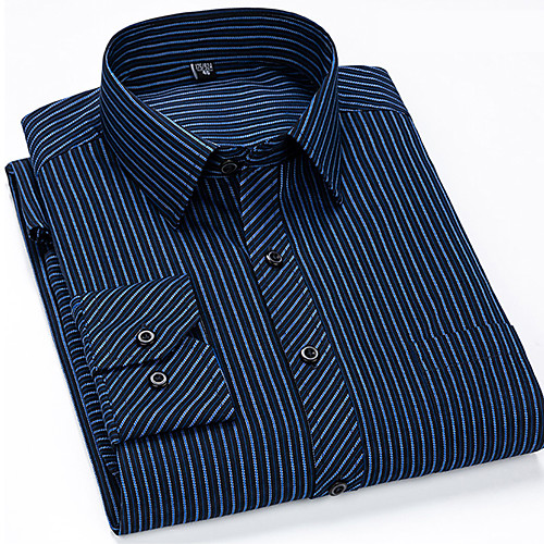 

Men's Shirt non-printing Striped Plus Size Collar Button Down Collar Party Casual Button-Down Long Sleeve Tops Business Basic Formal Blue Purple Royal Blue / Work