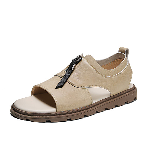 

Men's Sandals Crochet Leather Shoes Flat Sandals Casual Beach Roman Shoes Daily Outdoor Water Shoes Walking Shoes Nappa Leather Cowhide Breathable Handmade Non-slipping Booties / Ankle Boots Almond