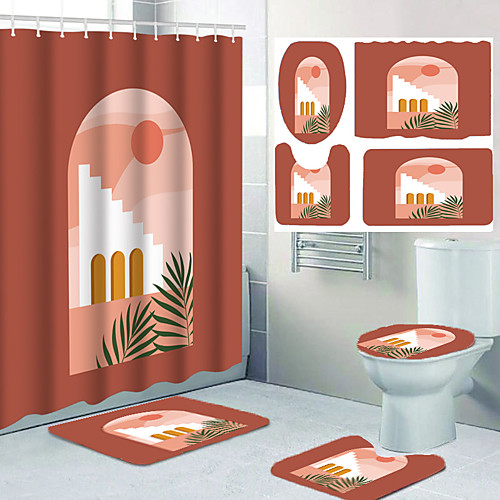 

Aesthetic Comic Pattern Printing Bathroom Shower Curtain Leisure Toilet Four-piece Design