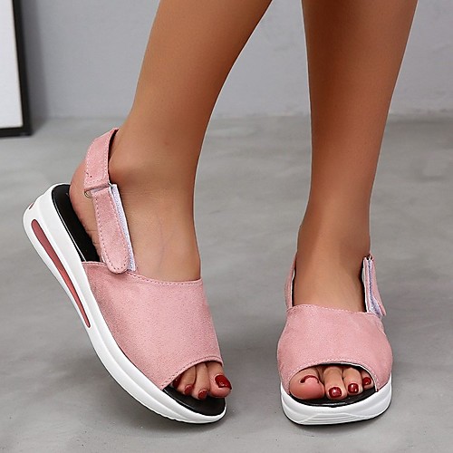 

Women's Sandals Flat Heel Round Toe PU Color Block Black Red Blue