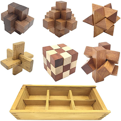 

6-in-One 3D Luxury Wooden Brain Puzzle Teaser Kongming Lock for Teens and Adults Includes Storage Box